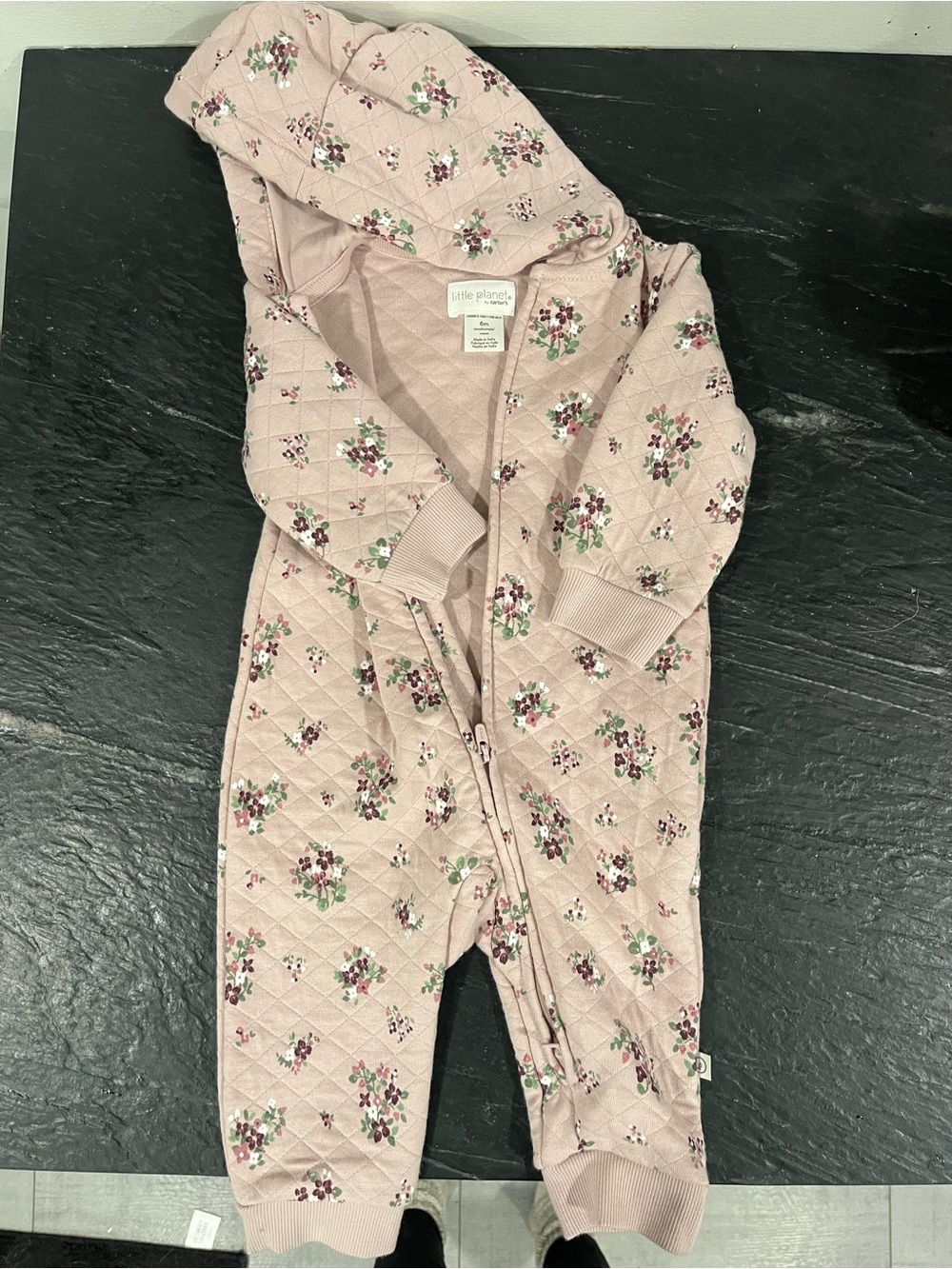 Little planet Pink Floral Hooded Quilted One-Piece for Kids
